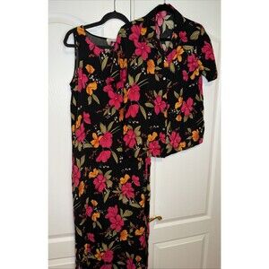 VTG Notations Floral Midi Sleveless Shirt Dress w/Button top M Resort Cruise